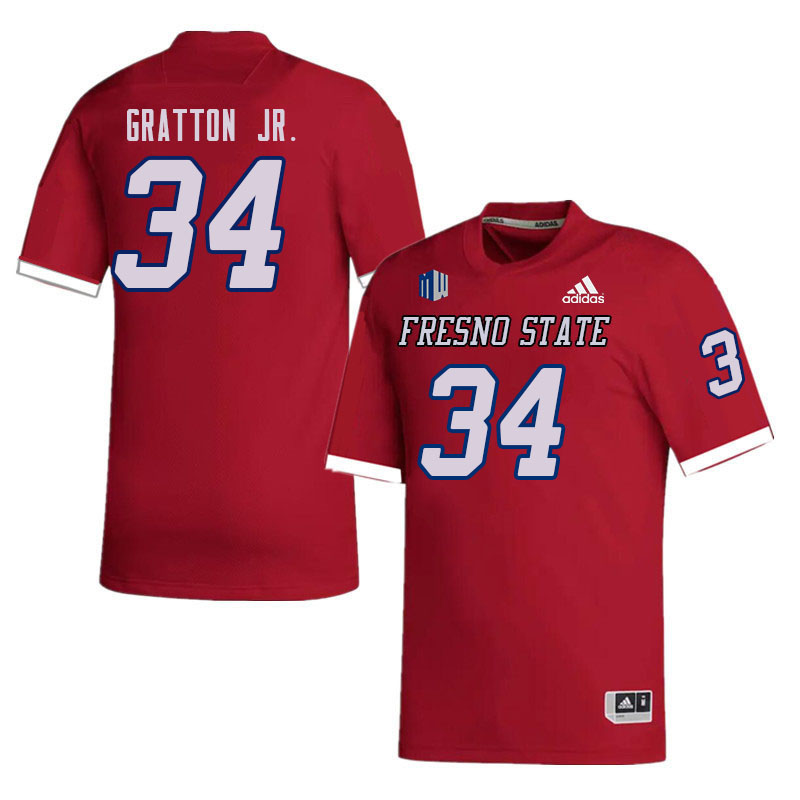 Men #34 Frankco Gratton Jr. Fresno State Bulldogs College Football Jerseys Sale-Red - Click Image to Close